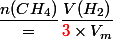 \dfrac{n(CH_4)}=\dfrac{V(H_2)}{\textcolor{red}{3} \times V_m}
